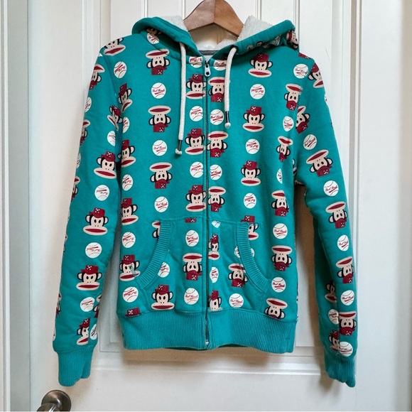 Paul Frank Other - Paul Frank 2011 Teal Julius the Monkey Baseball Print Sherpa Lined Hoodie. XL